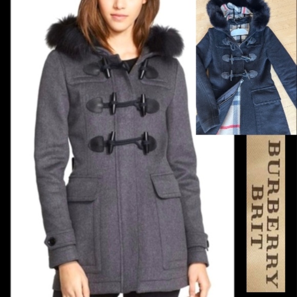 Burberry Jackets & Blazers - Burberry Brit Black Wool Duffle Coat, Fur trim, 2.  GD1221